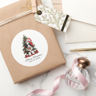 Niedlich Border Collie Christmas Welpe Personalisi Runder Aufkleber