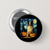 Niedlich Border Collie Dog Halloween Kürbislaterne Button (Vorne & Hinten)