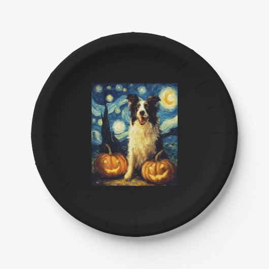 Niedlich Border Collie Dog Halloween Kürbislaterne Pappteller (Vorderseite)