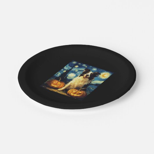 Niedlich Border Collie Dog Halloween Kürbislaterne Pappteller (Schrägansicht)