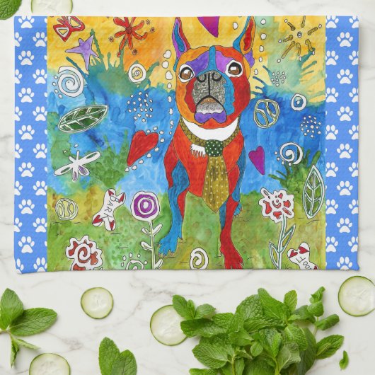 Niedlich Boston Terrier 1/2 Klappküche Handtuch (Gefaltet)