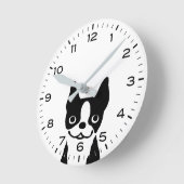 Niedlich Boston Terrier Cartoon Dog Runde Wanduhr (Winkel)