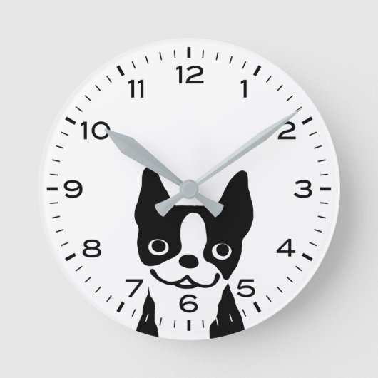 Niedlich Boston Terrier Cartoon Dog Runde Wanduhr (Vorderseite)