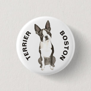 Niedlich Boston Terrier Dog Breed Wasserfarben Button