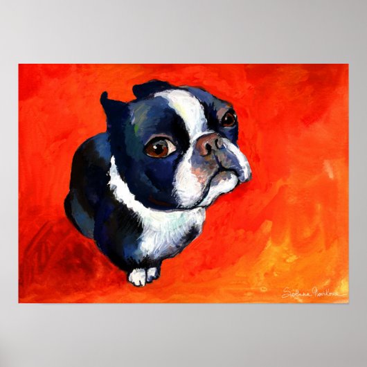 Niedlich Boston Terrier Dog Gemälde Svetlana Novik Poster (Vorne)