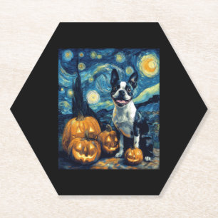 Niedlich Boston Terrier Dog Halloween Kürbislatern Untersetzer