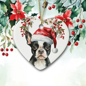 Niedlich Boston Terrier Dog Holly Berry Weihnachte Keramik Ornament