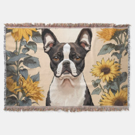Niedlich Boston Terrier Gelbe Sonnenblumen Decke