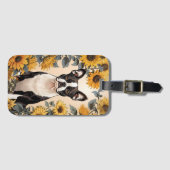 Niedlich Boston Terrier Gelbe Sonnenblumen Gepäckanhänger (Vorderseite (Horizontal))