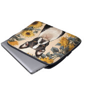 Niedlich Boston Terrier Gelbe Sonnenblumen Laptopschutzhülle (Vorne Knopf)