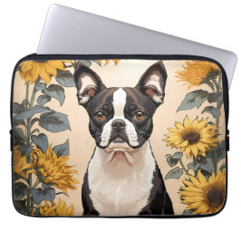 Niedlich Boston Terrier Gelbe Sonnenblumen Laptopschutzhülle