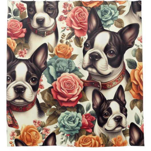 Niedlich Boston Terrier Illustration Duschvorhang (Vorderseite)