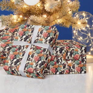 Niedlich Boston Terrier Illustration Geschenkpapier