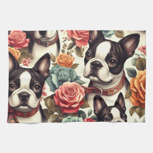 Niedlich Boston Terrier Illustration Geschirrtuch (Horizontal)