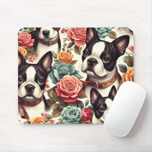 Niedlich Boston Terrier Illustration Mousepad (Mit Mouse)