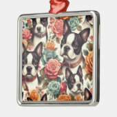 Niedlich Boston Terrier Illustration Ornament Aus Metall (Links)