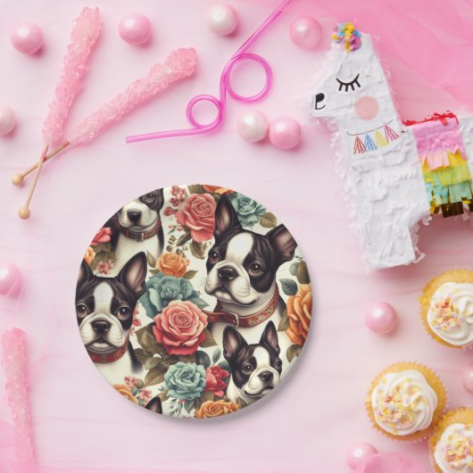 Niedlich Boston Terrier Illustration Pappteller (Party)