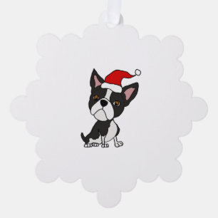 Niedlich Boston Terrier in Weihnachtsmannmütze Wei Ornament Karte
