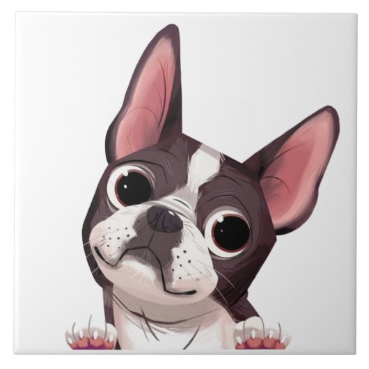 Niedlich Boston Terrier Keramik Tile Fliese (Vorderseite)