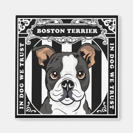 Niedlich Boston Terrier Magnet Square (Vorne)