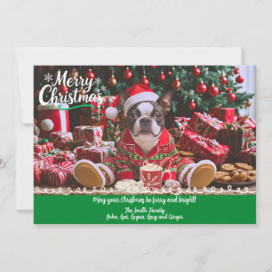 Niedlich Boston Terrier Pajamas Personalisiert Wei Feiertagskarte