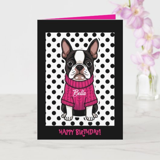 Niedlich Boston Terrier Personalisiert geflogen Ge Karte (Orchidee)