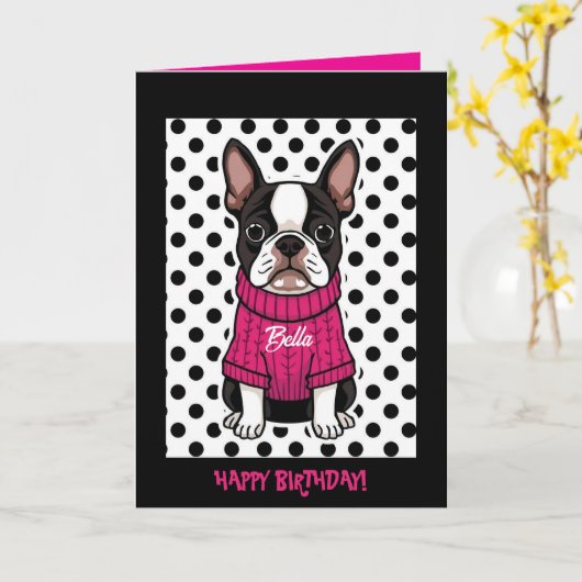 Niedlich Boston Terrier Personalisiert geflogen Ge Karte (Gelbe Blume)