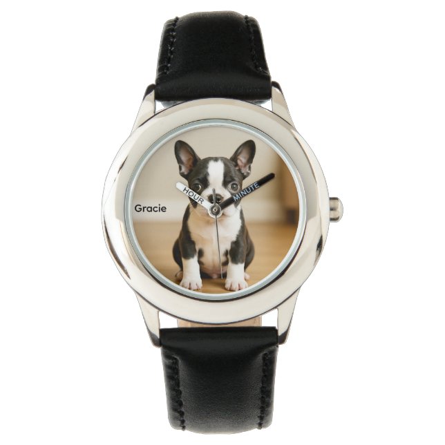 Niedlich Boston Terrier Personalisiert Kid's Armbanduhr (Vorderseite)