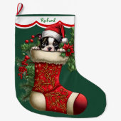 Niedlich Boston Terrier Puppy Peeking Großer Weihnachtsstrumpf (Vorderseite)