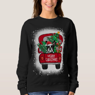 Niedlich Boston Terrier Red Truck Merry Christmas Sweatshirt