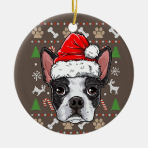 Niedlich Boston Terrier Ugly Christmas Sweater San Keramik Ornament