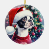 Niedlich Boston Terrier Watercolor Weihnachten Keramik Ornament (Vorne)