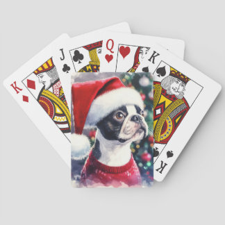 Niedlich Boston Terrier Watercolor Weihnachten Spielkarten