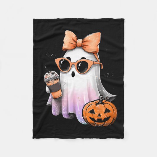 Niedlich Bougie Ghost Kaffee Pumpkin Spooky Season Fleecedecke (Vorderseite)