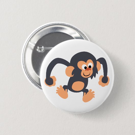 Niedlich Bouncy Cartoon Chimpanzee Button Abzeiche (Vorne & Hinten)
