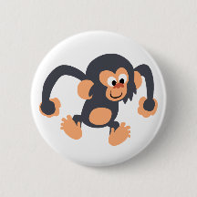 Niedlich Bouncy Cartoon Chimpanzee Button Abzeiche