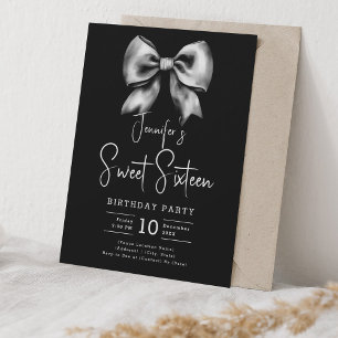 Niedlich Bow Coquette Script Sweet 16 Party Black Einladung