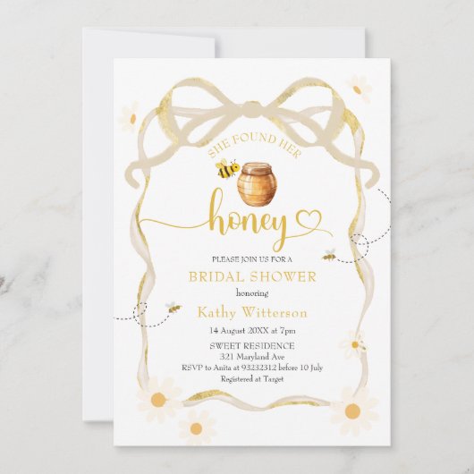 Niedlich Bow Daisy Bee Bride zu Bee Bridal Einladung (Vorderseite)
