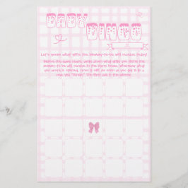 Niedlich Bow Pastel Pink Gingham Baby Bingo Game F