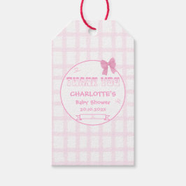 Niedlich Bow Pastel Pink Gingham Baby Dusche Geschenkanhänger