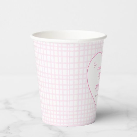 Niedlich Bow Pastel Pink Gingham Baby Dusche Pappbecher (Rechts)