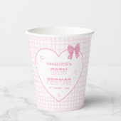 Niedlich Bow Pastel Pink Gingham Baby Dusche Pappbecher (Vorderseite)