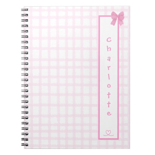 Niedlich Bow Pastel Pink Gingham Notebook Notizblock (Vorderseite)