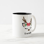 Niedlich Bow Reindeer Gesicht Personalisierter Nam Zweifarbige Tasse (VorderseiteRechts)