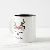 Niedlich Bow Reindeer Gesicht Personalisierter Nam Zweifarbige Tasse (Vorderseite Links)