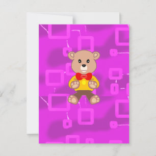 Niedlich Bowtie Teddy Bear Pink Geometric Postkarte