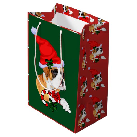 Niedlich Boxer Dog Christmas Merry Mittlere Geschenktüte (Rückseite Schrägansicht)