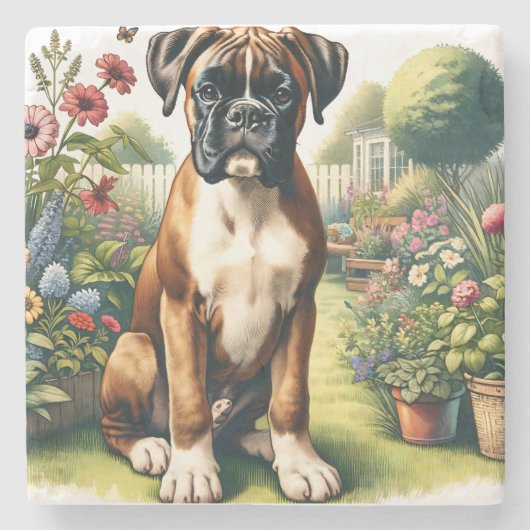 Niedlich Boxer Dog Steinuntersetzer (Vorderseite)