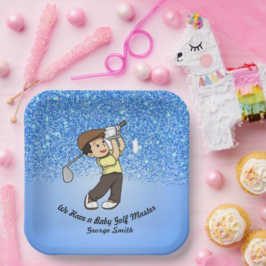 Niedlich Boy Baby Blue Personalizable Golf Master Pappteller (Party)