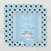 Niedlich Boy Baby Dusche Blue White Black Einladung (Vorne/Hinten)
